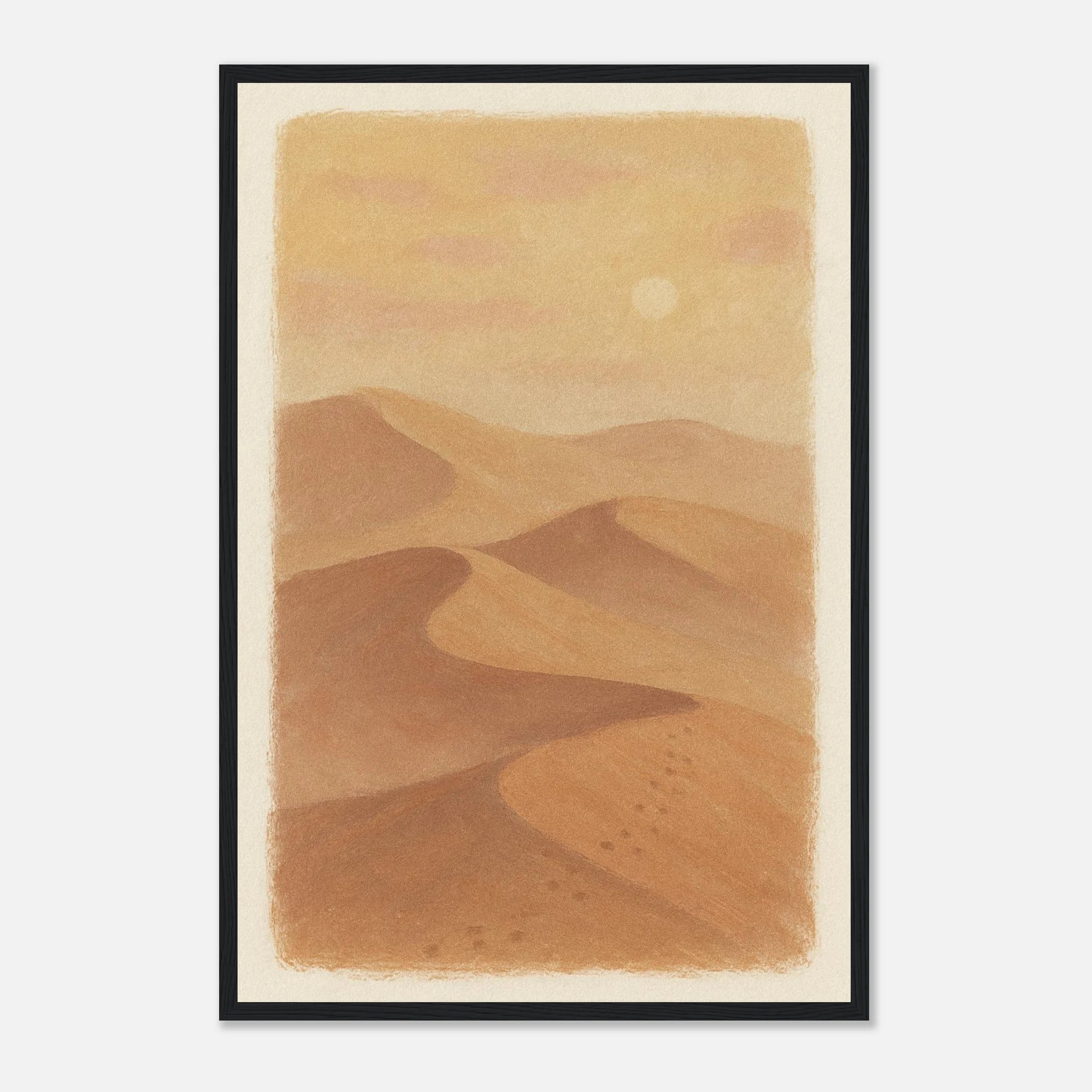 Black frame 40x60 cm 16x24″ - Golden Haze – Soft Desert Dunes Wall Art Print - Play By Print