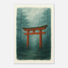 White frame 60x90 cm 24x36″ - Torii Gate in Mist – Gouache Japanese Landscape Art Print - Play By Print
