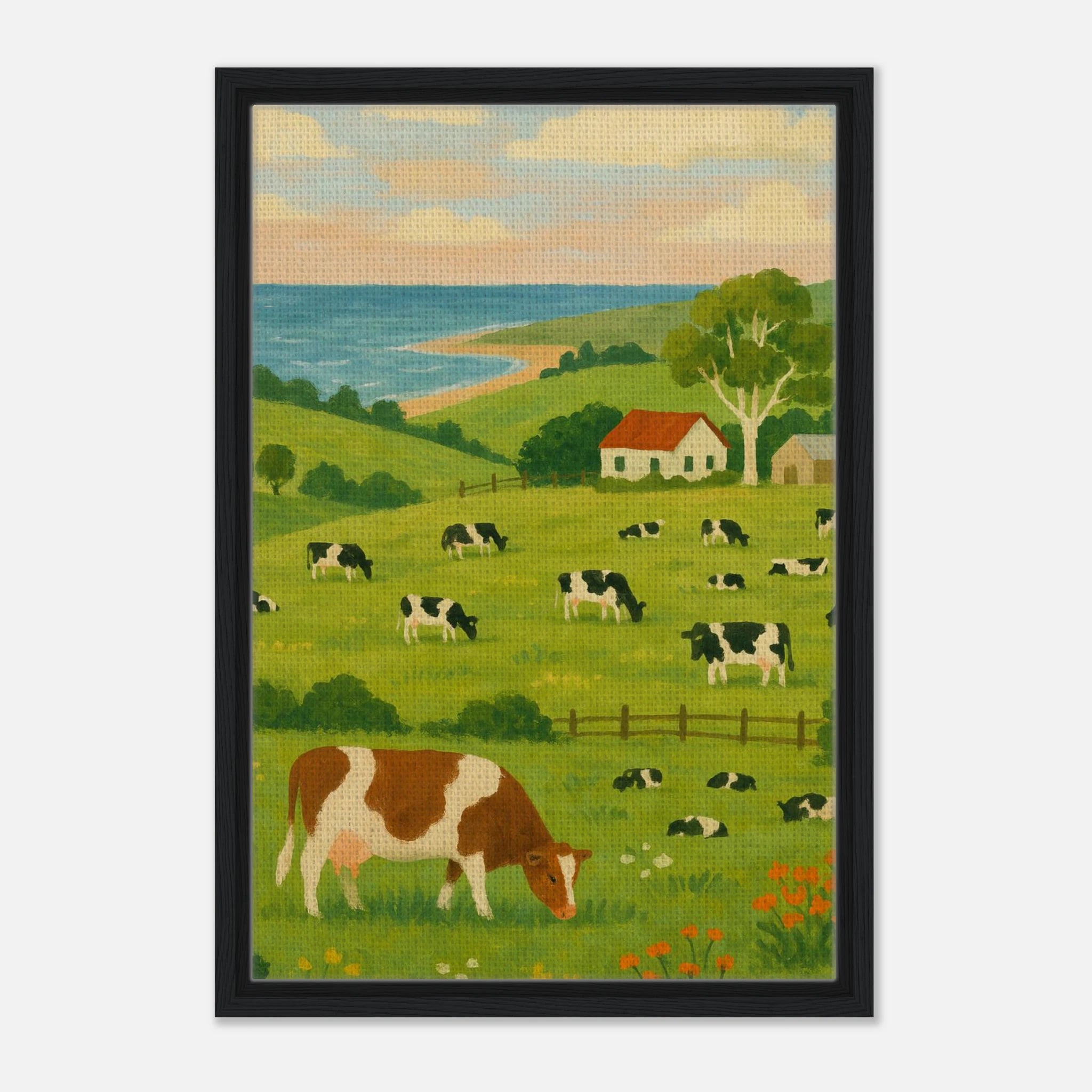 Black frame 40x60 cm 16x24″ - Coastal Dairy Farm – Country Landscape Canvas Wall Art - Play By Print
