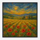 Black frame 50x50 cm 20x20″ - “Golden Hour in the Poppies” | Vibrant Sunset Landscape Art - Play By Print