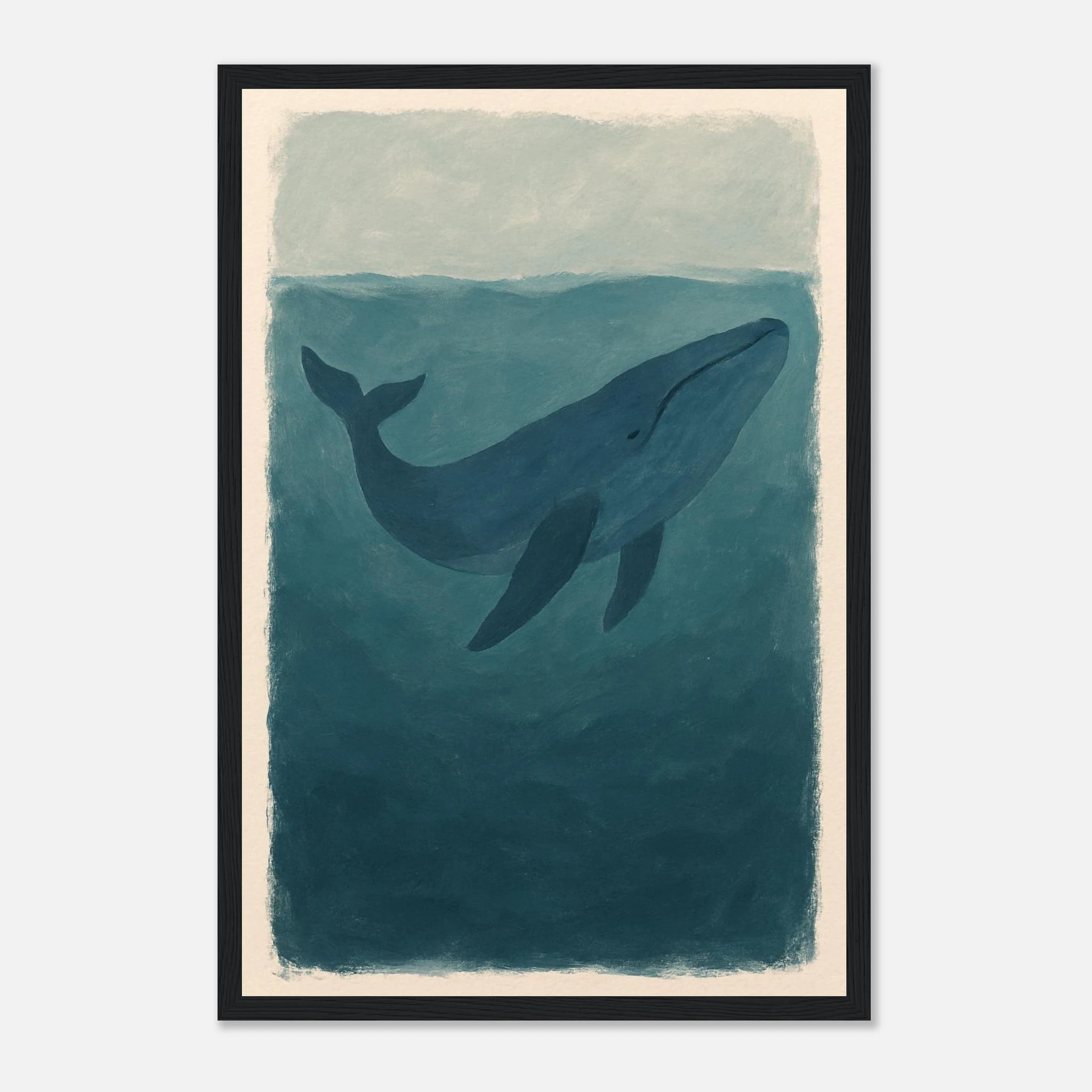 Black frame 30x45 cm 12x18″ - Blue Whale – Gouache-Style Art Print - Play By Print