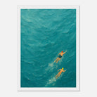 White frame 21x29.7 cm 8x12" - Ocean Swimmers Wall Art | Textured Painterly Sea Print - Play By Print