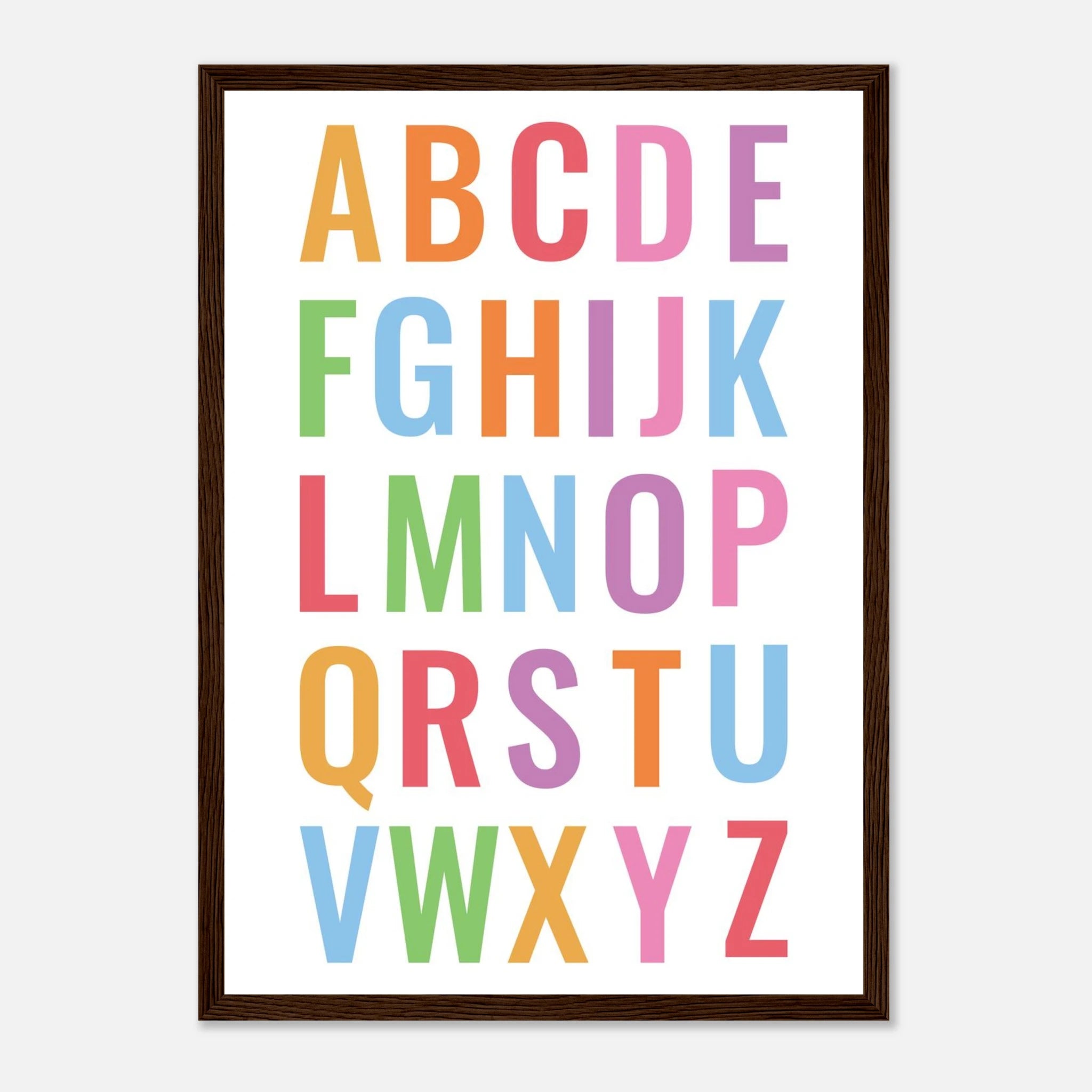 Dark wood frame - Bright Alphabet Poster – Colourful ABC Wall Art for Kids by Elena - Elena
