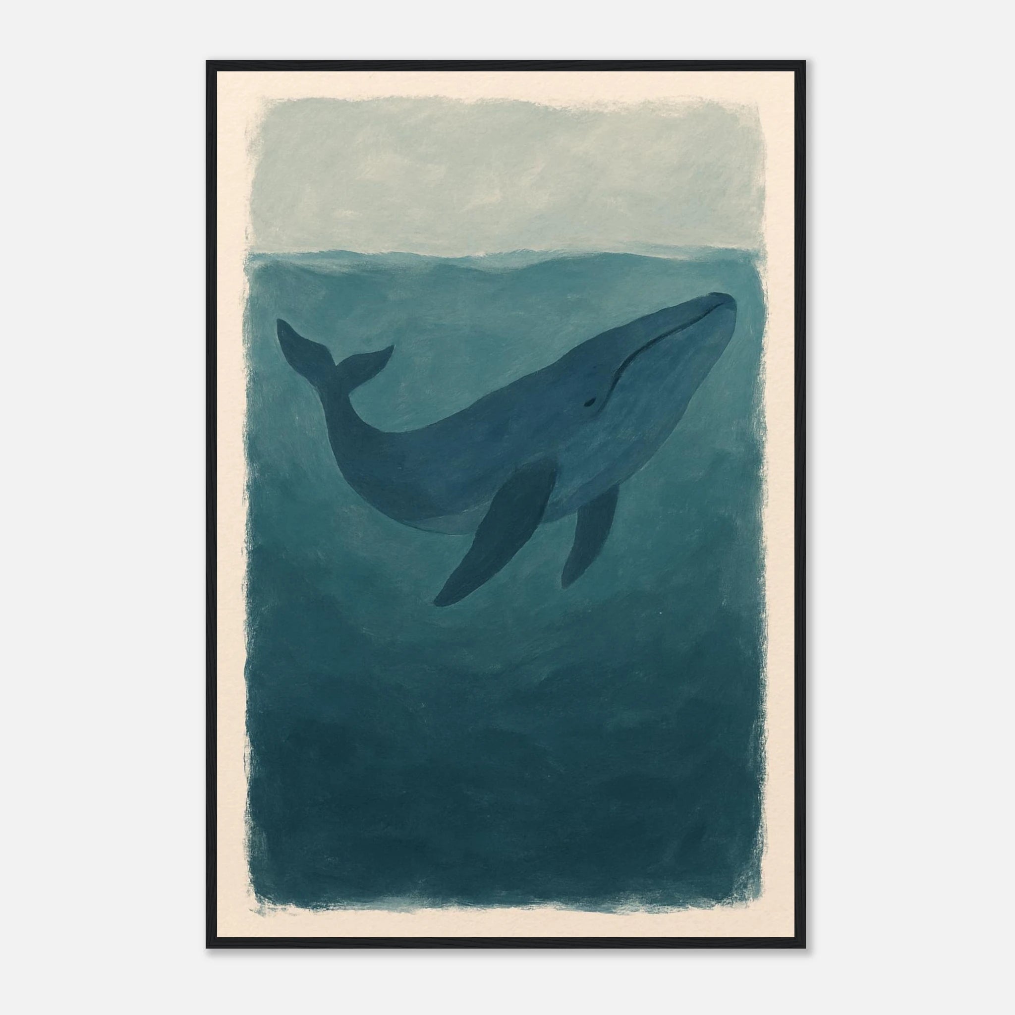 Black frame 60x90 cm 24x36″ - Blue Whale – Gouache-Style Art Print - Play By Print