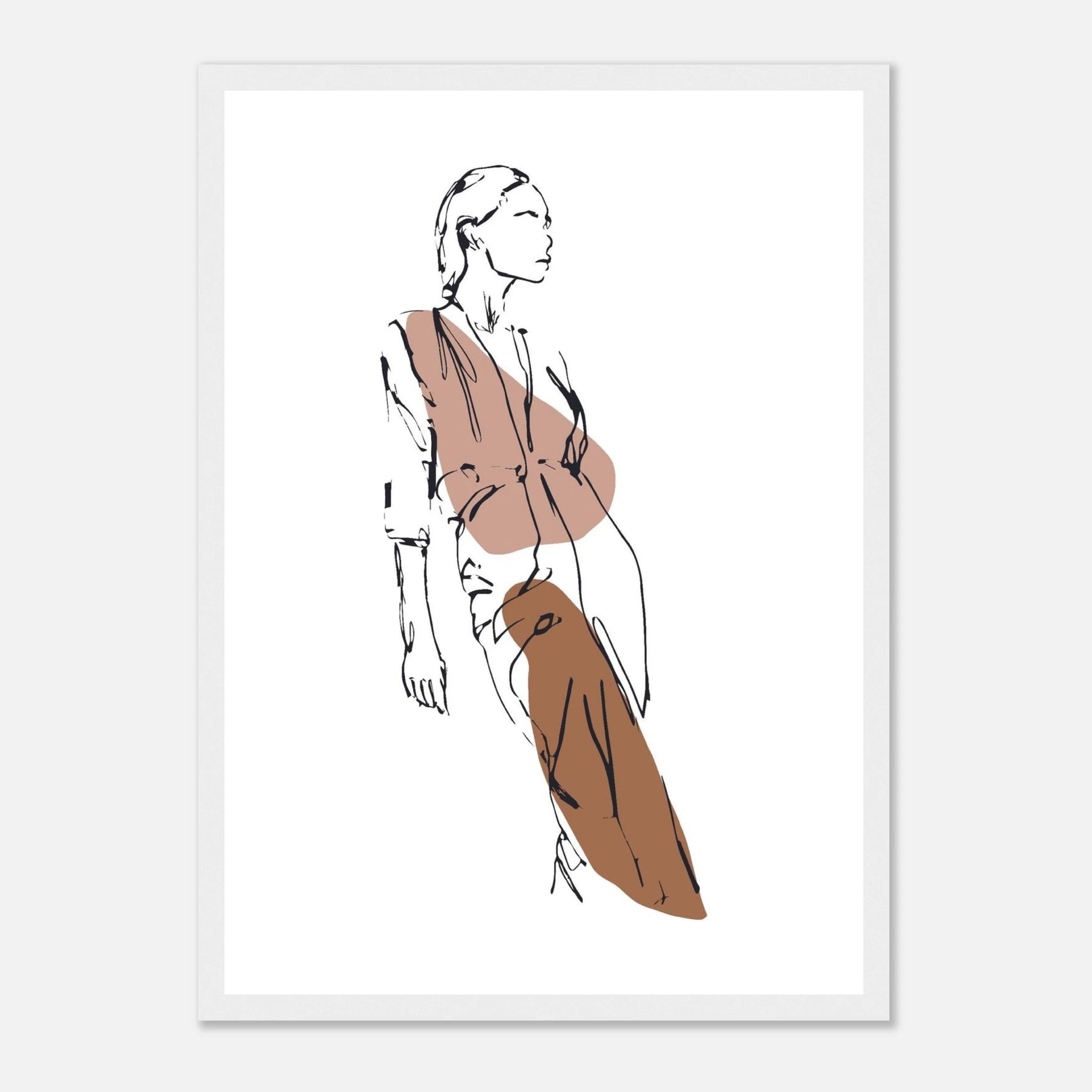 White frame - Modern Muse – Minimalist Fashion Figure Line Art Print - Daisy