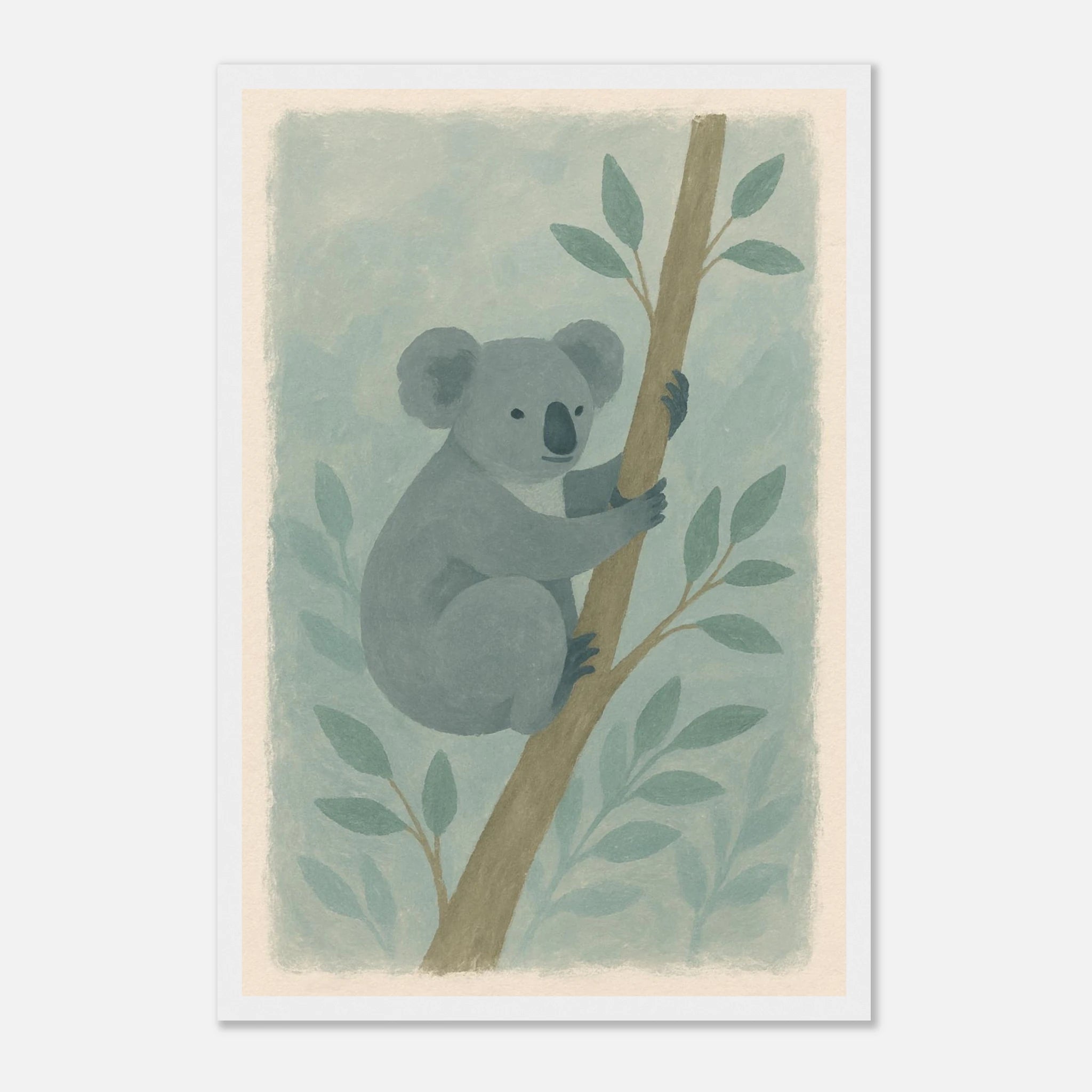 White frame 30x45 cm 12x18″ - Cuddly Koala in the Eucalypts – Australian Nursery Art Print - Play By Print