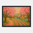 Black frame 21x29.7 cm 8x12" - Spring Cherry Blossom Lane – Pink Blossoms by the River Art Print - Play By Print