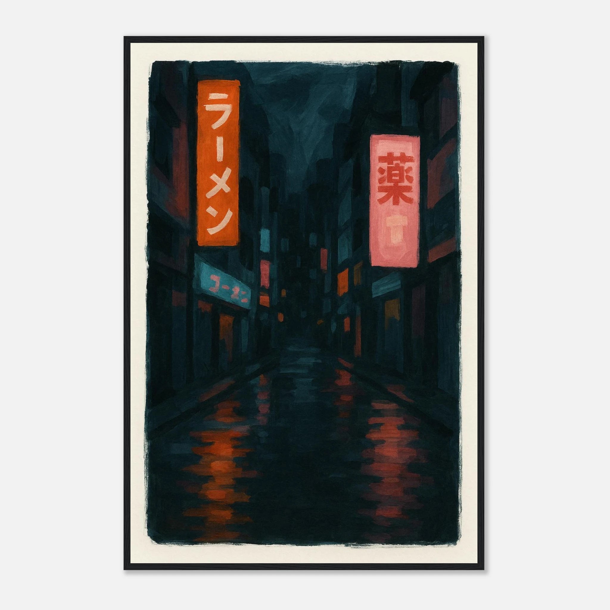 Black frame 60x90 cm 24x36″ - Midnight Neon – Tokyo Alley Art Print - Play By Print