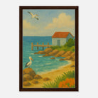 Dark wood frame 40x60 cm 16x24″ - Seaside Jetty – Coastal Pelican Canvas Wall Art - Play By Print