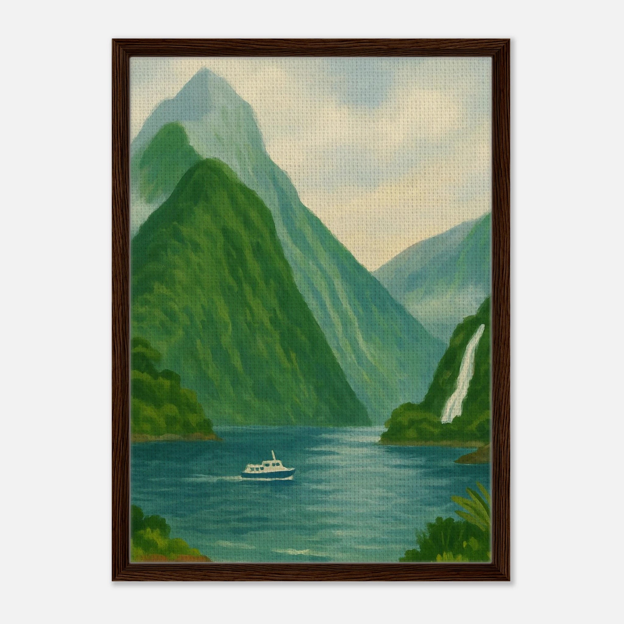 Dark wood frame 50x70 cm 20x28″ - Milford Sound Serenity – New Zealand Fiord Canvas Wall Art - Play By Print