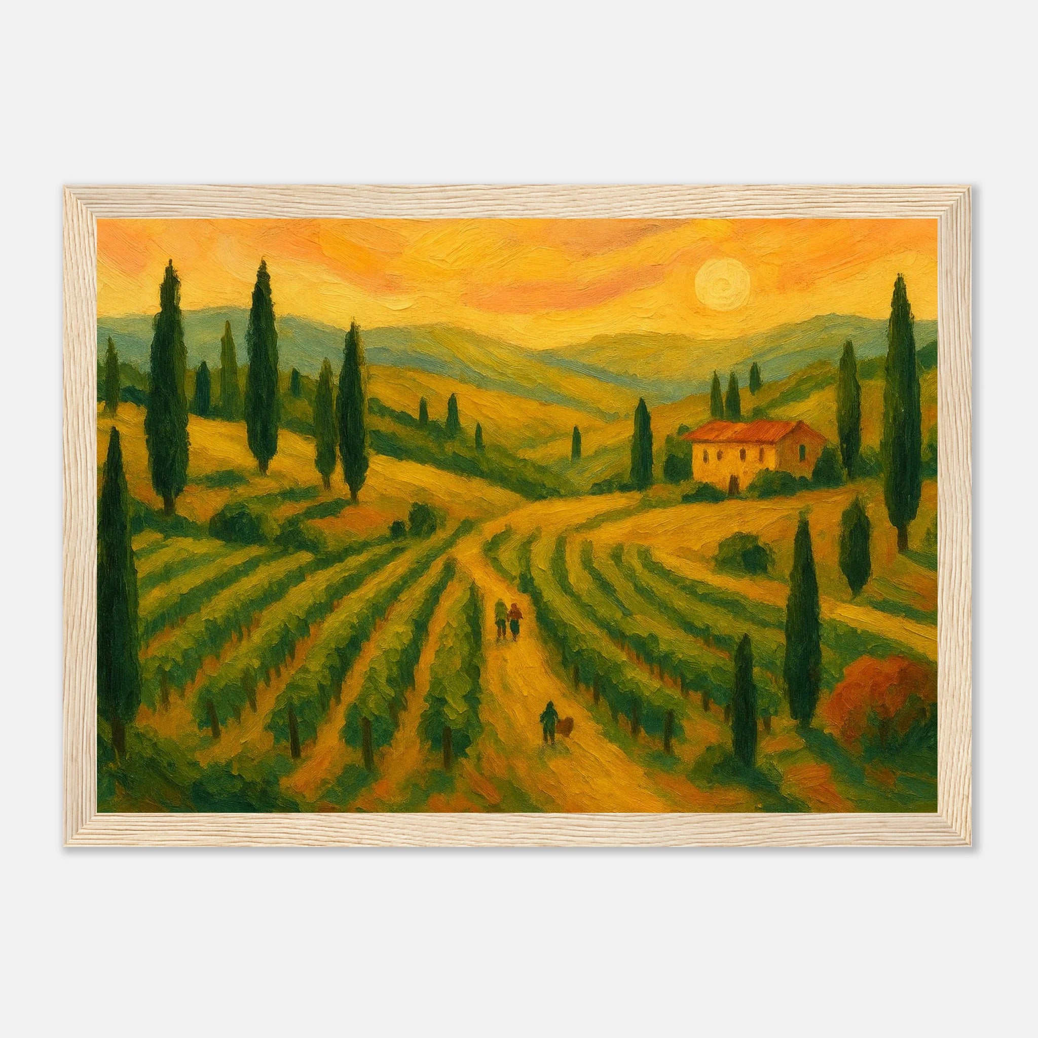 Wood frame 21x29.7 cm 8x12" - “Sunset Over Tuscany” | Golden Vineyard Landscape - Play By Print