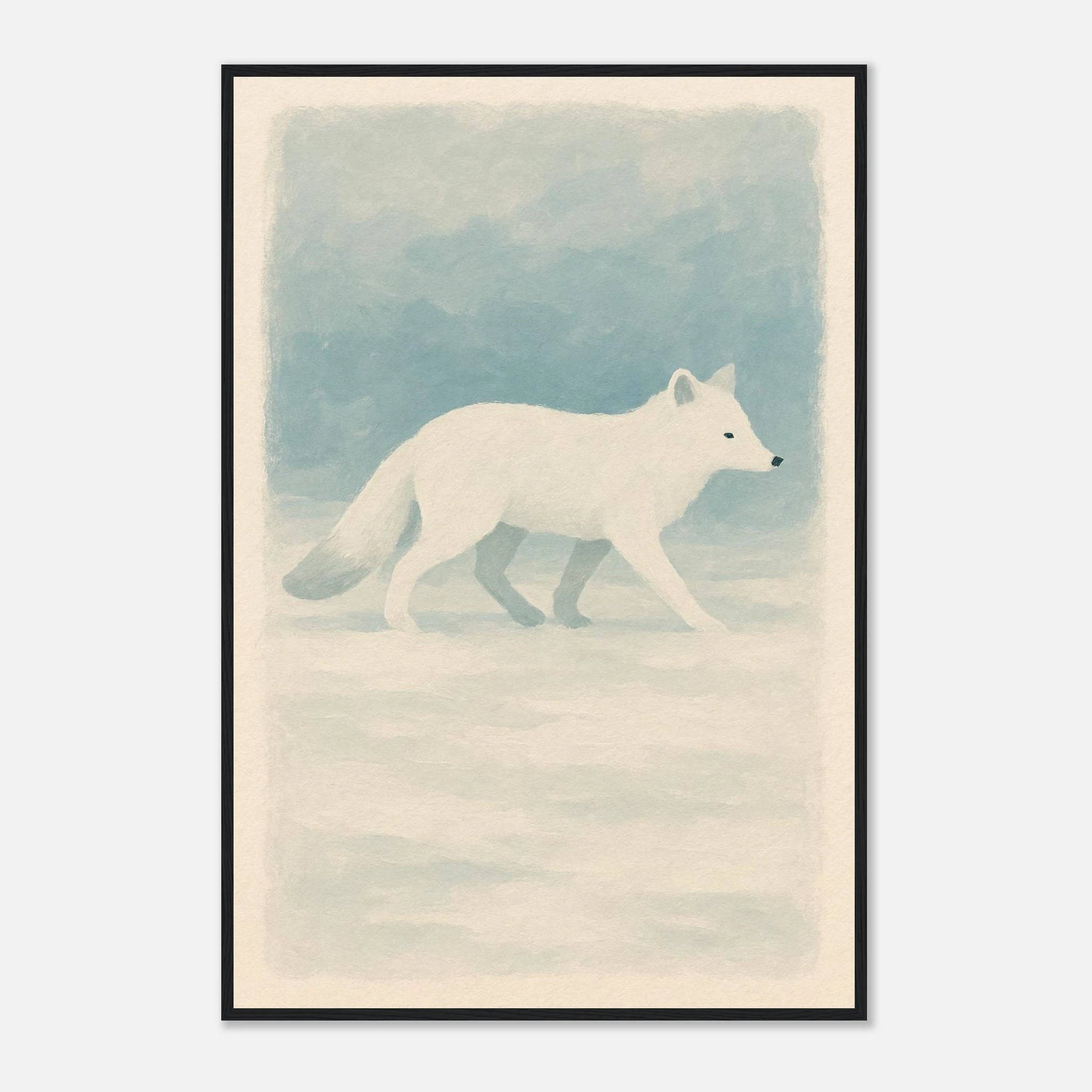 Black frame 60x90 cm 24x36″ - Silent Steps – Arctic Fox in Snow Wall Art Print - Play By Print