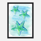 Black frame A4 (21x29.7 cm 8x12") - Tide Treasures – Watercolour Starfish Art Print 🌟🩵 - Play By Print