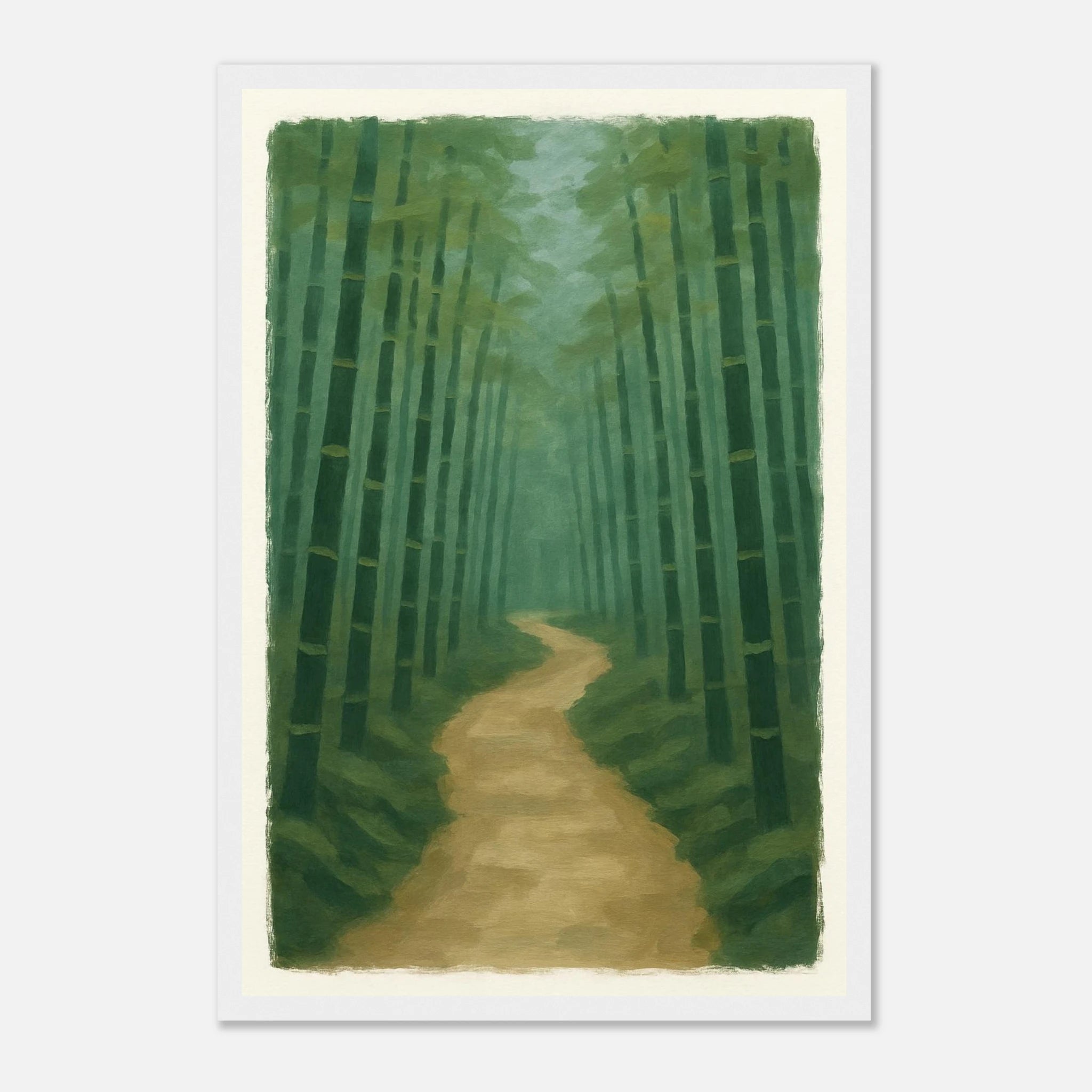 White frame 30x45 cm 12x18″ - Bamboo Forest Path – Gouache Landscape Art Print - Play By Print