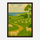 Dark wood frame 50x70 cm 20x28″ - Coastal Sheep Meadow – Australian Pasture Canvas Wall Art - Play By Print