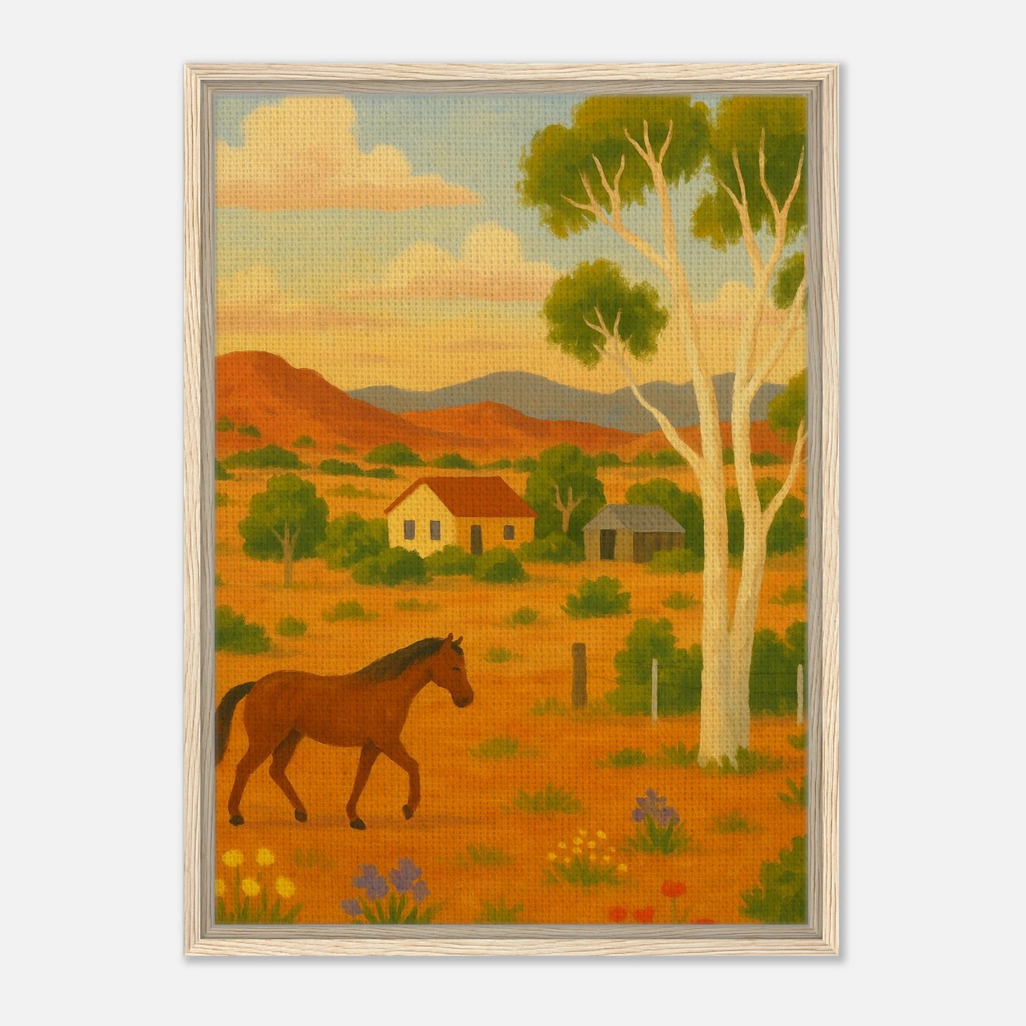 Wood frame 50x70 cm 20x28″ - Outback Horse & Gum Tree Canvas Wall Art - Play By Print