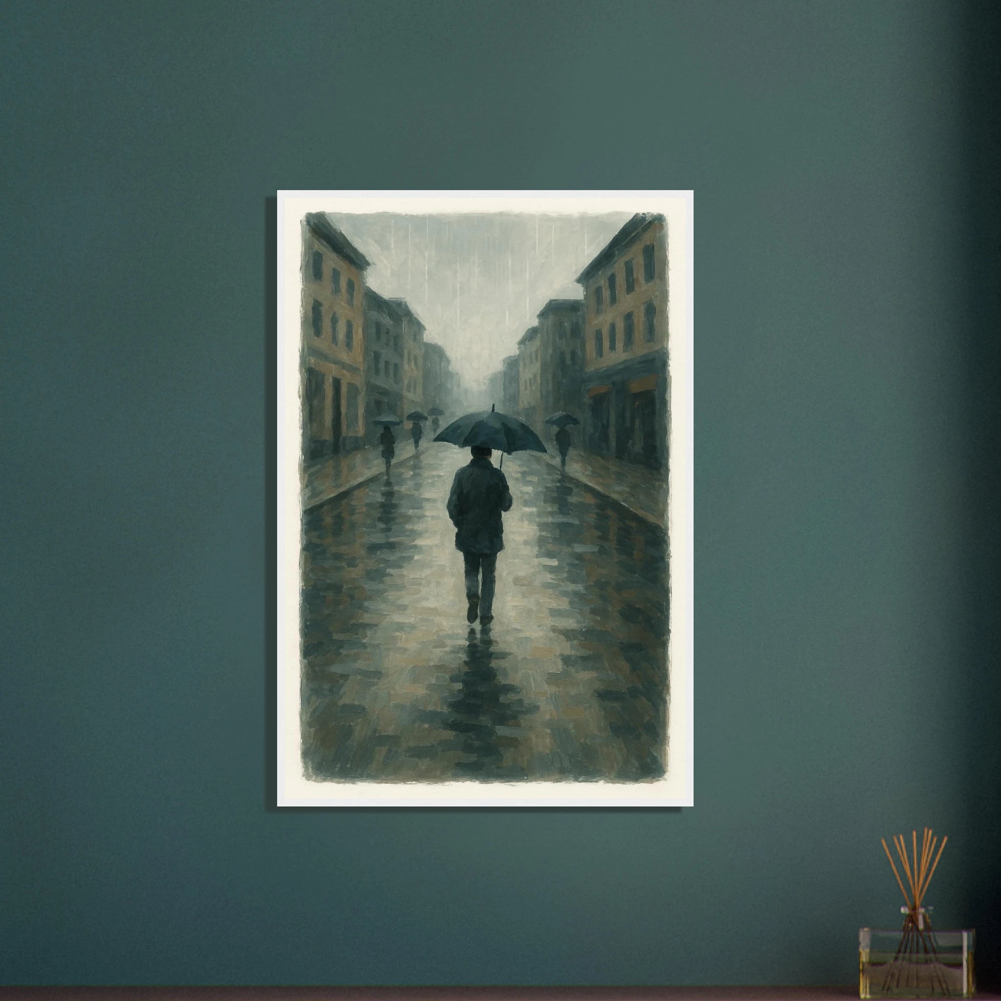 # all-groups - Rainy City Walk – Gouache-Style Art Print - Play By Print