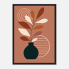 Black frame - Terracotta Vase & Leaf Modern Abstract Wall Art - Jerin