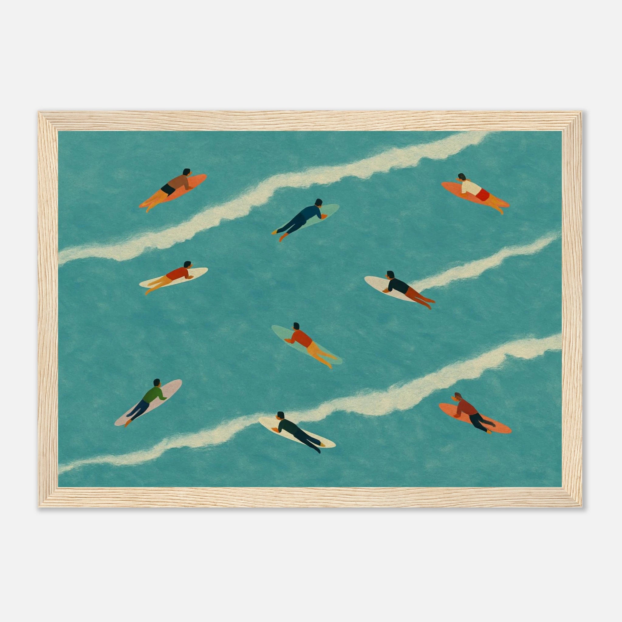 Wood frame 21x29.7 cm 8x12" - “The Paddle Out” Print | Retro Surfer Wall Art - Play By Print