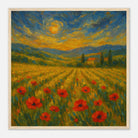 Wood frame 50x50 cm 20x20″ - “Golden Hour in the Poppies” | Vibrant Sunset Landscape Art - Play By Print