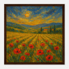 Dark wood frame 30x30 cm 12x12″ - “Golden Hour in the Poppies” | Vibrant Sunset Landscape Art - Play By Print
