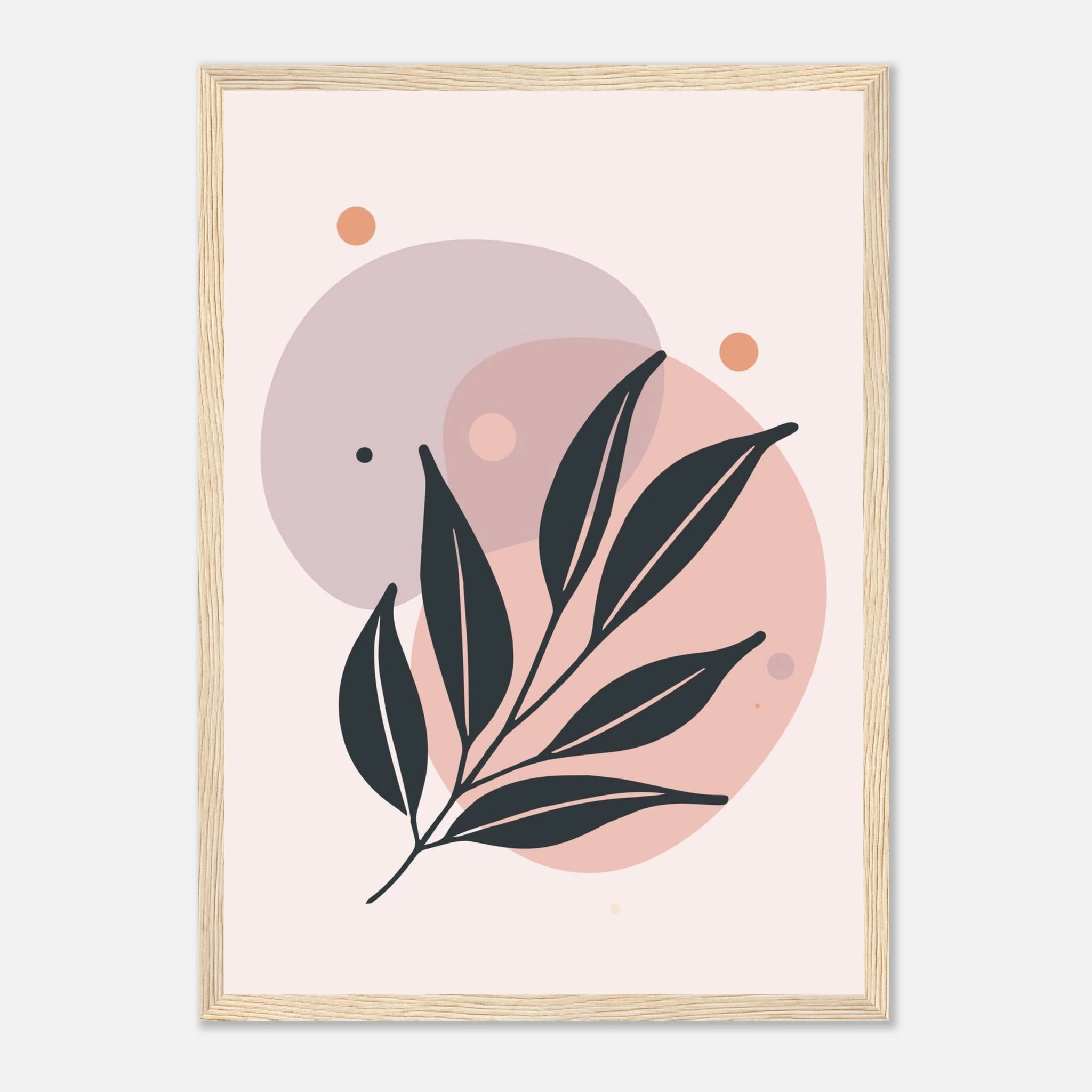 Wood frame - Muted Blush Leaves Modern Abstract Wall Art - Jerin