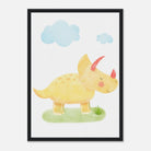 Black frame - Yellow Dinosaur Nursery Print | Cute Triceratops Wall Art for Kids - Iris