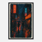 Black frame 30x45 cm 12x18″ - City Shadows – Rainy Night in Tokyo Neon Alley Print - Play By Print
