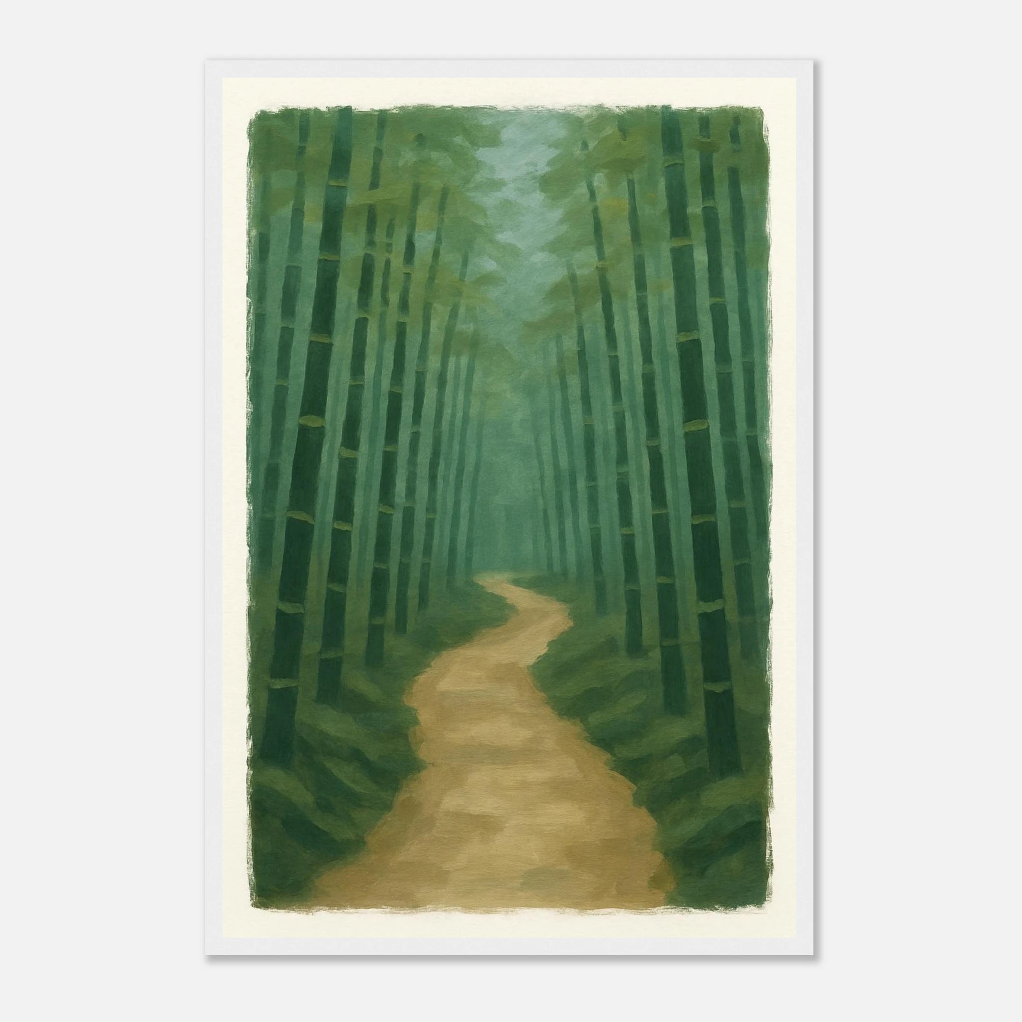White frame 40x60 cm 16x24″ - Bamboo Forest Path – Gouache Landscape Art Print - Play By Print