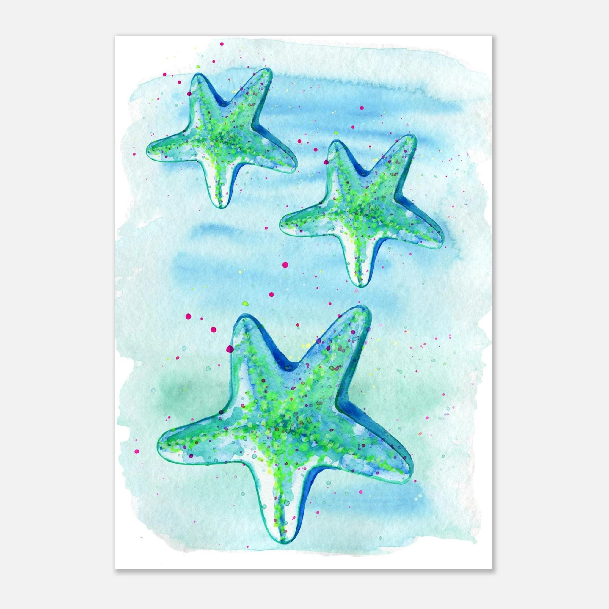 Unframed A3 (29.7 x 42 cm) - Tide Treasures – Watercolour Starfish Art Print 🌟🩵 - Play By Print