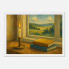 White frame 21x29.7 cm 8x12" - “Golden Light & Quiet Pages” | Candlelit Window Still Life - Play By Print