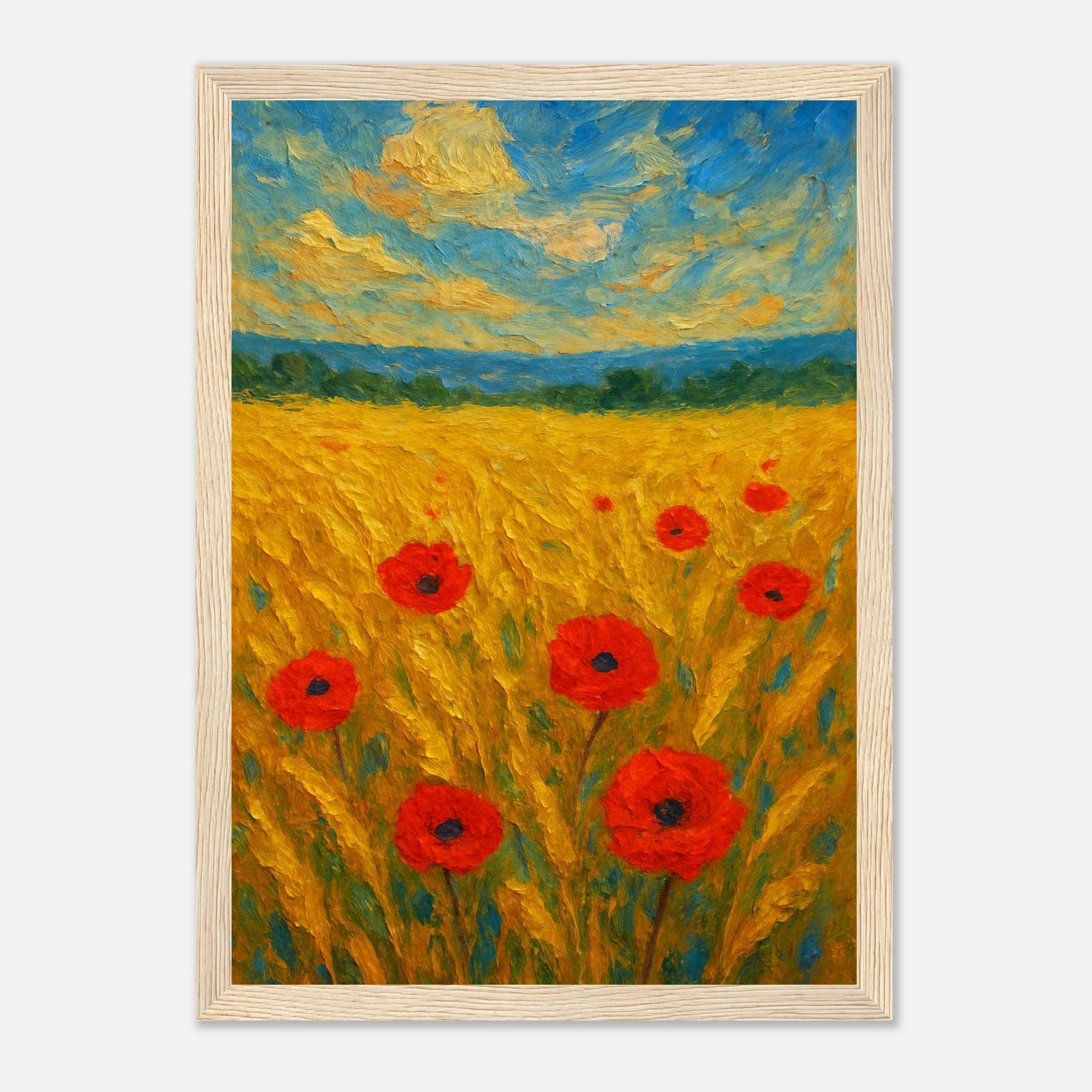 Wood frame 21x29.7 cm 8x12" - Golden Poppy Field Print | Vibrant Impressionist Landscape - Play By Print