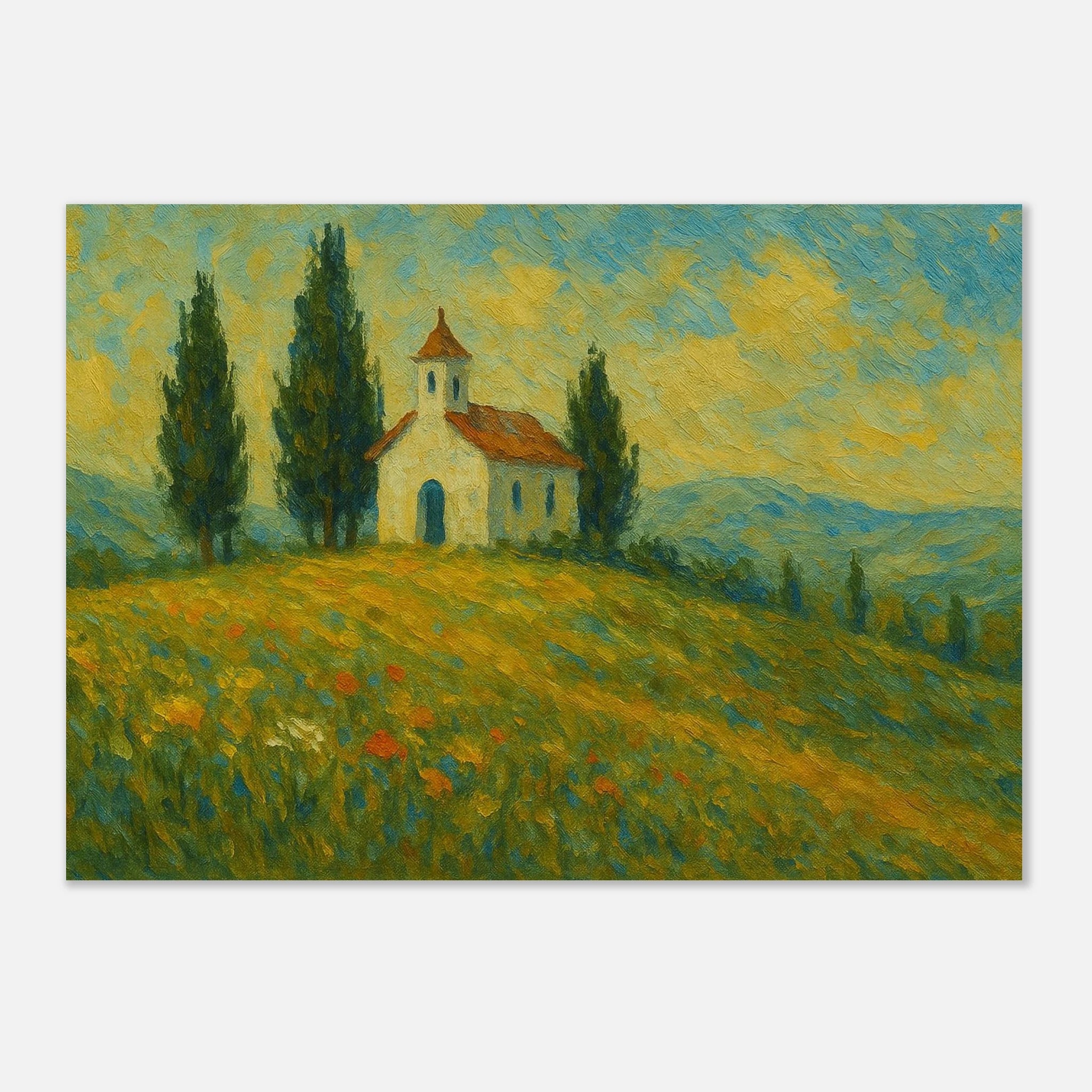 Unframed A2 (42 x 59.4 cm) - “Chapel on the Hill” | Countryside Church Landscape Print - Play By Print