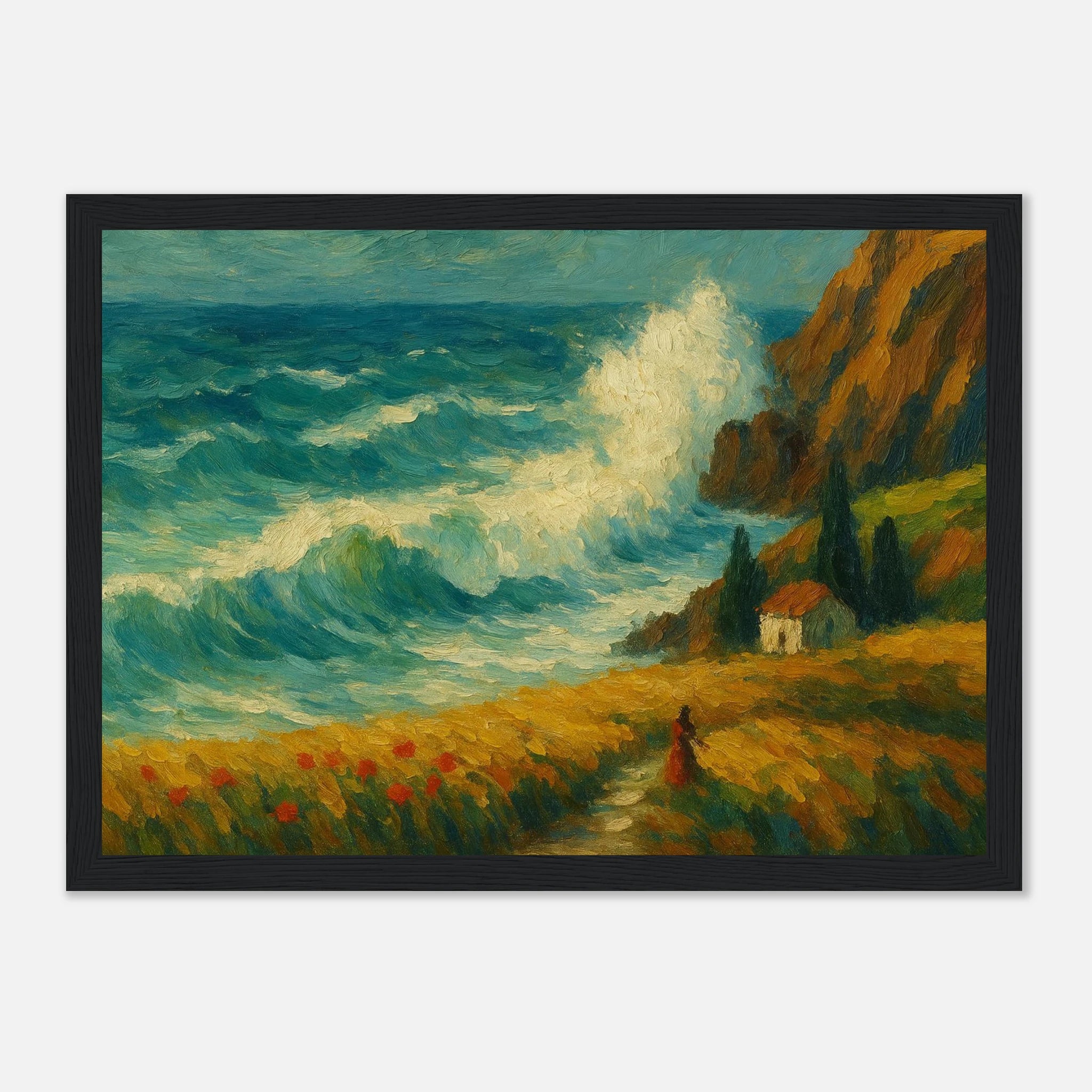 Black frame 21x29.7 cm 8x12" - “Wild Coast” | Dramatic Ocean Wave Painting - Play By Print
