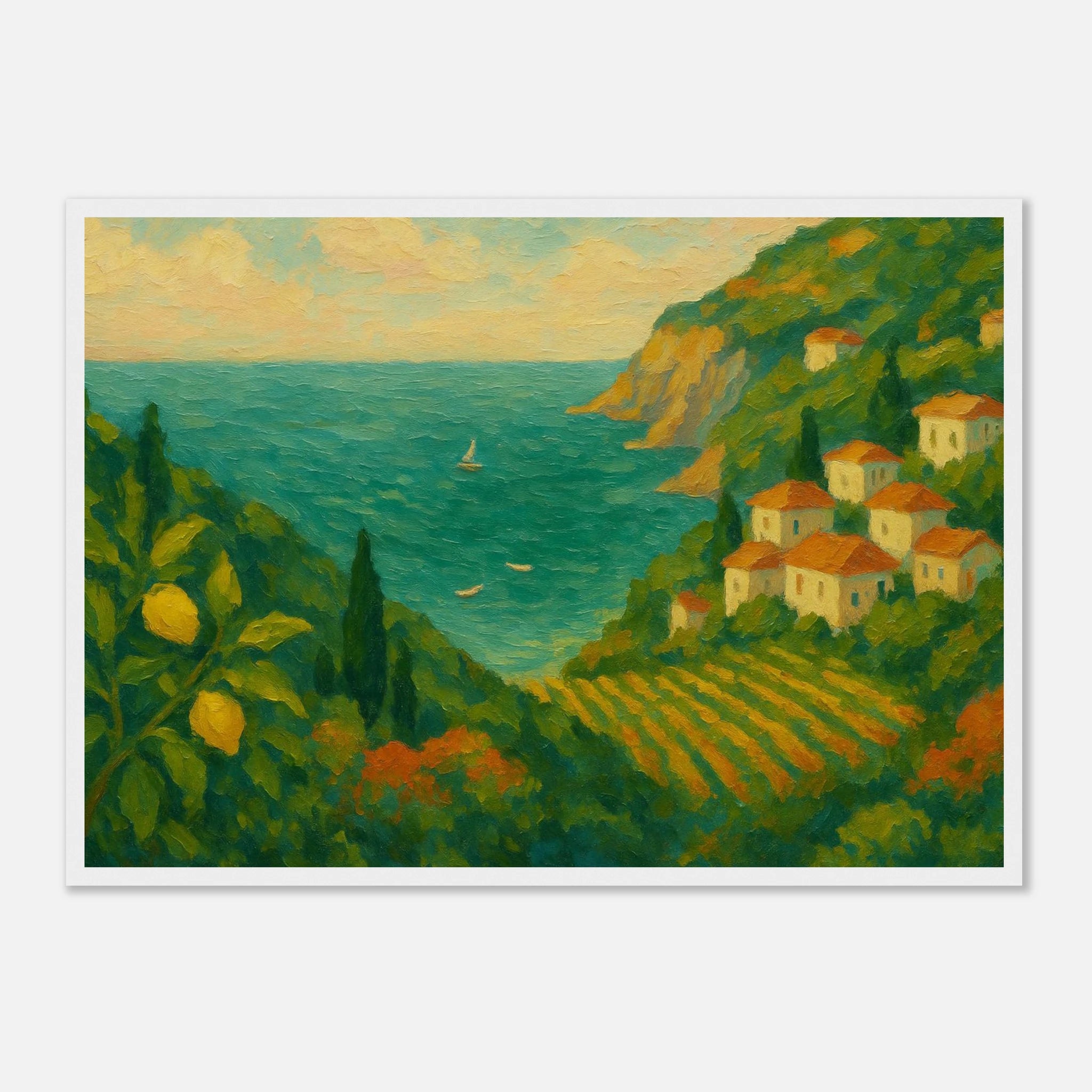 White frame A2 (42 x 59.4 cm) - “Lemon Coast Daydream” | Amalfi-Inspired Coastal - Play By Print