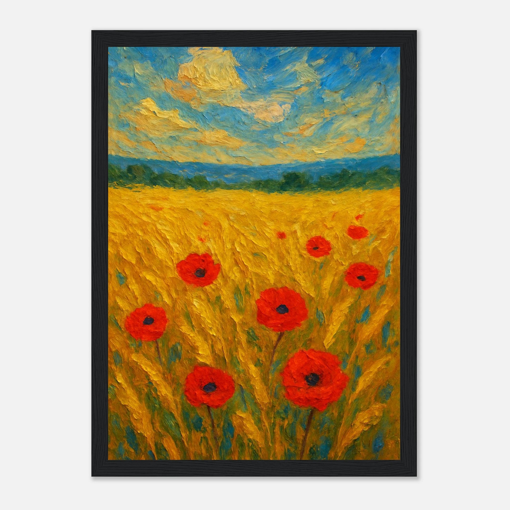 Black frame 21x29.7 cm 8x12" - Golden Poppy Field Print | Vibrant Impressionist Landscape - Play By Print