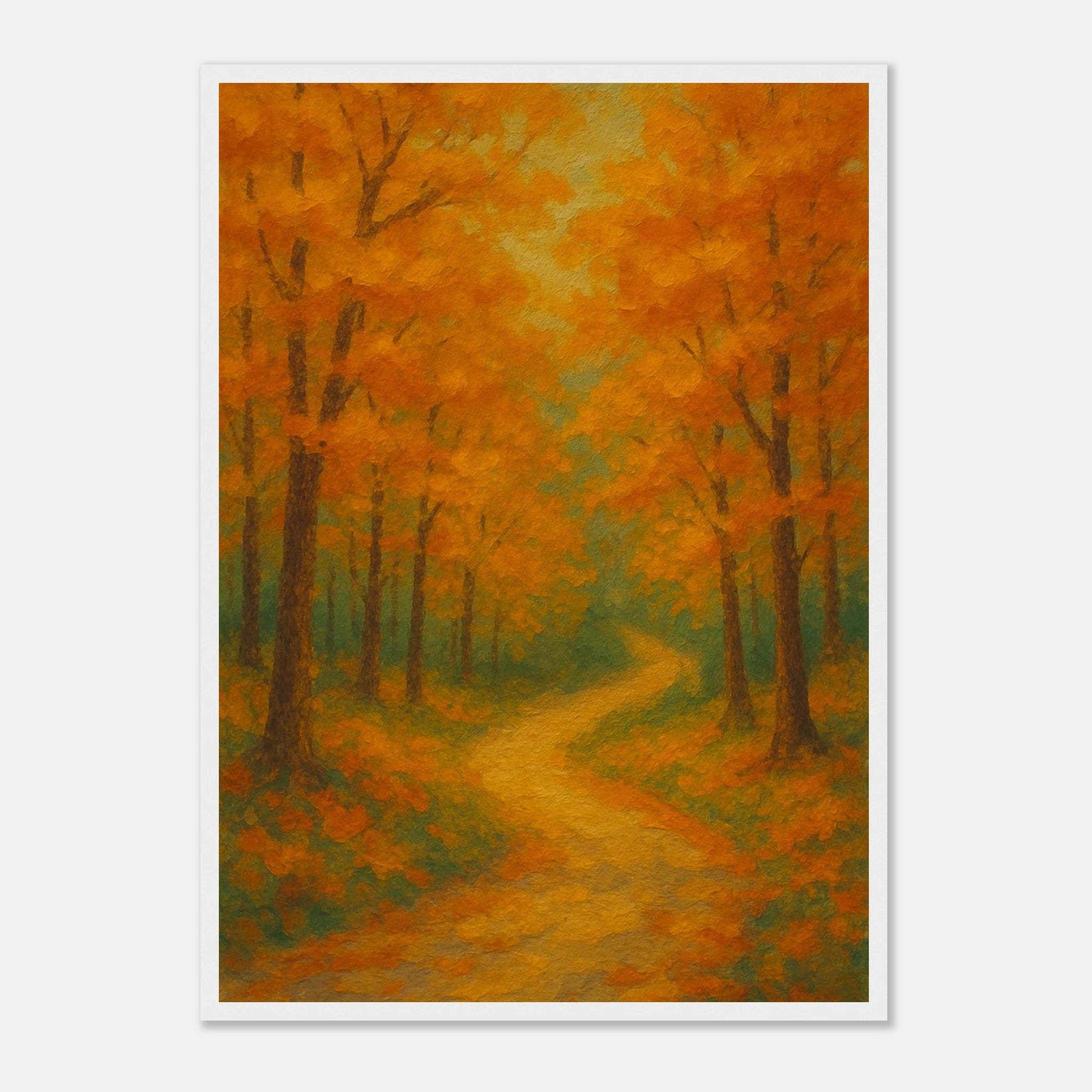 White frame A2 (42 x 59.4 cm) - Golden Autumn Pathway Wall Art | Tranquil Woodland - Play By Print