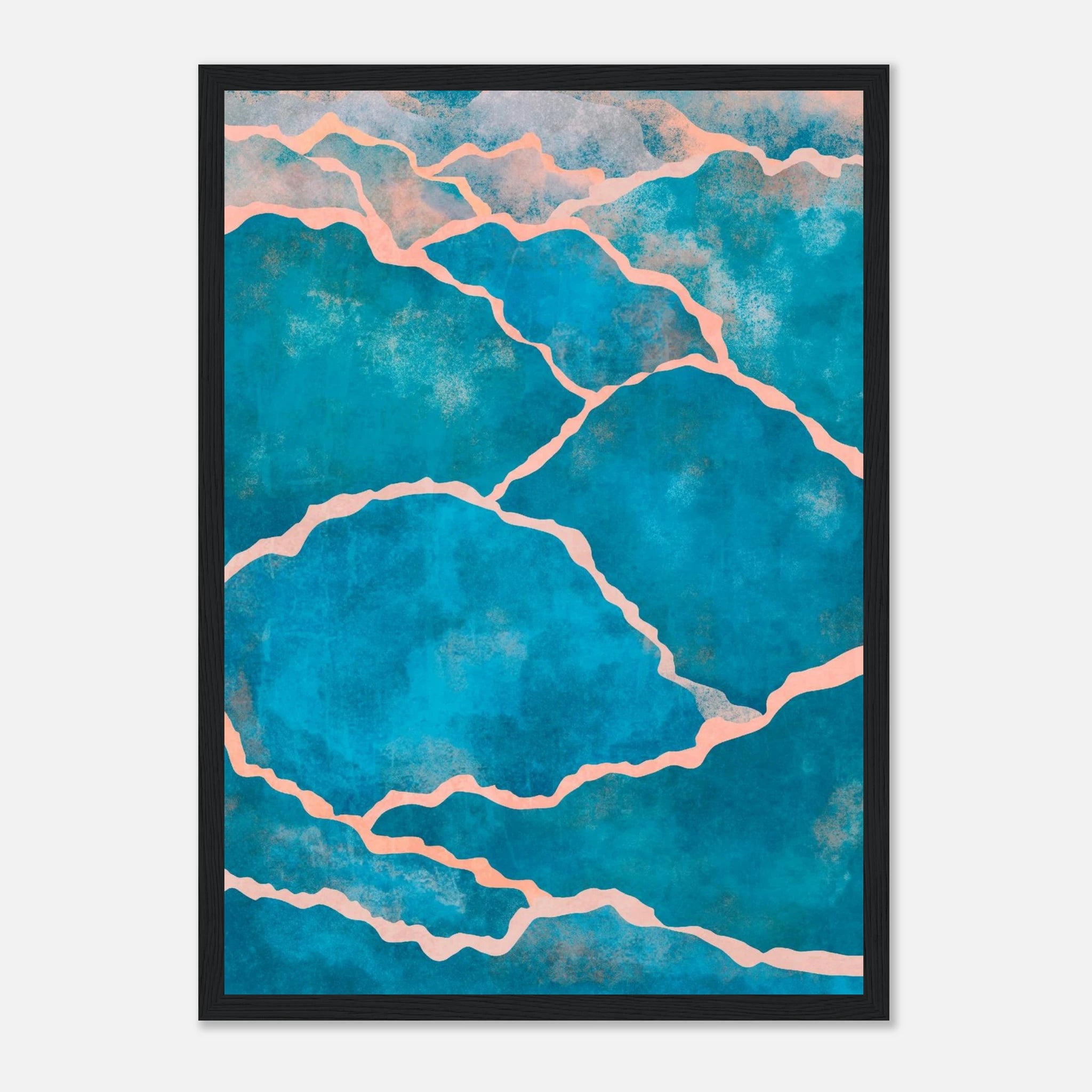 Black frame - Cracked Ocean – Abstract Teal Coastal Texture Art Print - Daisy