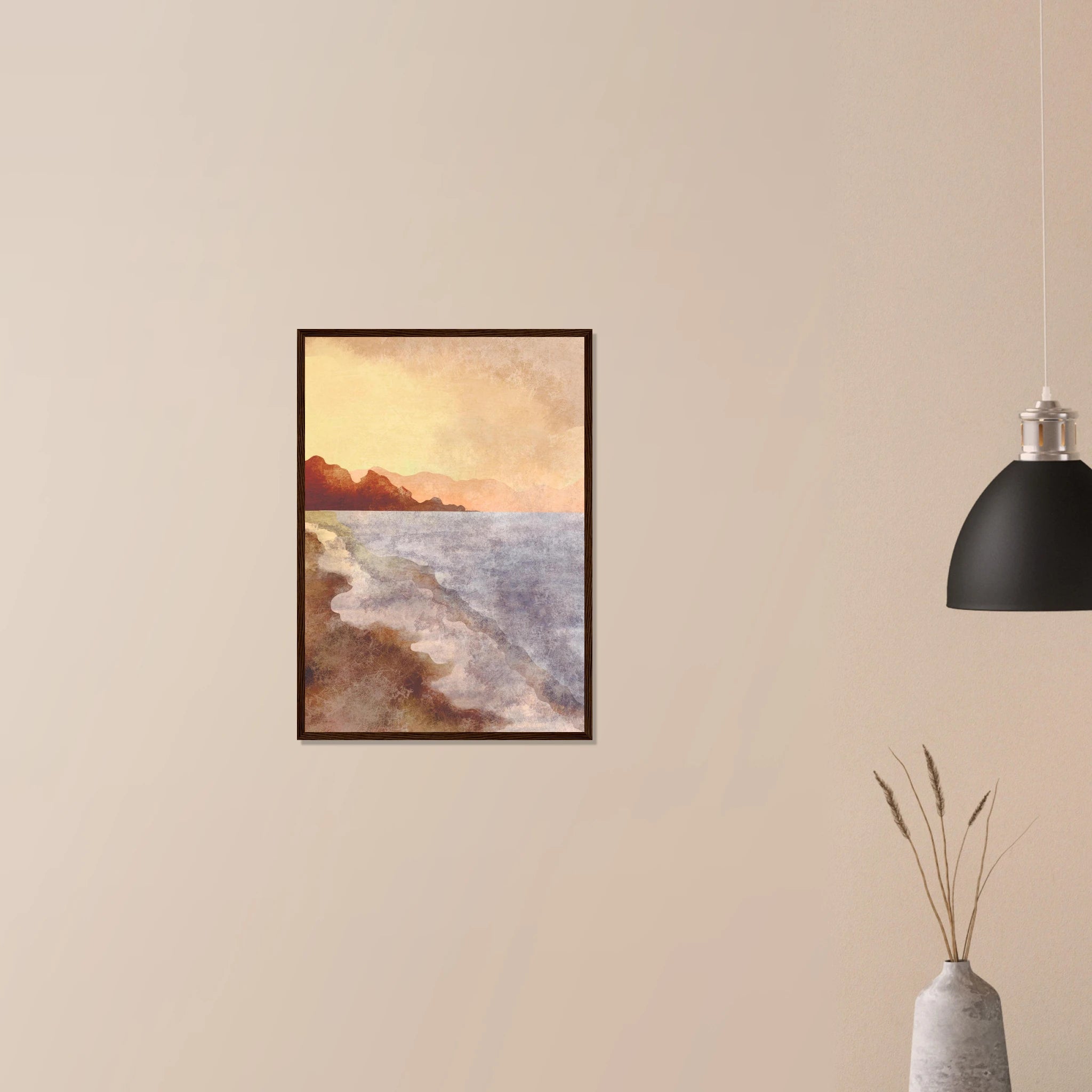 # all-groups - Golden Coastline – Watercolour Sunset Seascape Art Print - Daisy