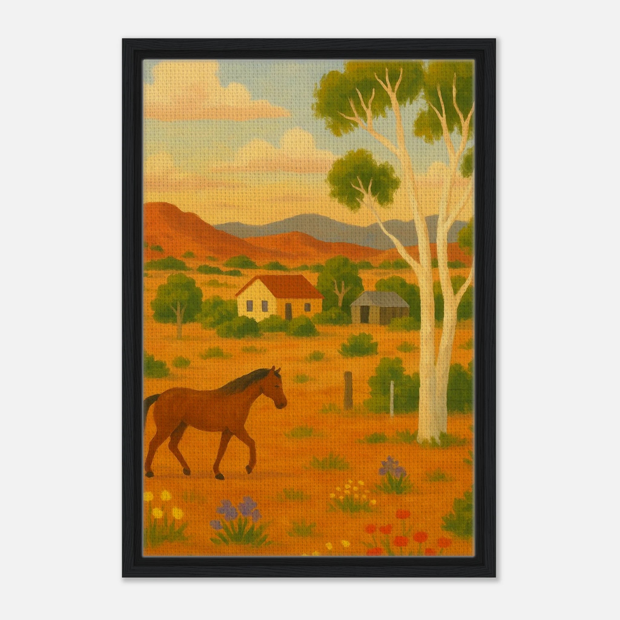 Black frame 40x60 cm 16x24″ - Outback Horse & Gum Tree Canvas Wall Art - Play By Print