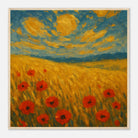 Wood frame 70x70 cm 28x28″ - “Sun-Spun Fields” | Golden Wheat & Poppy Field Art Print - Play By Print