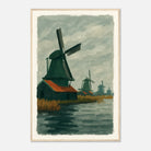 Wood frame 60x90 cm 24x36″ - Dutch Windmills at Zaandam – Gouache-Style Art Print - Play By Print
