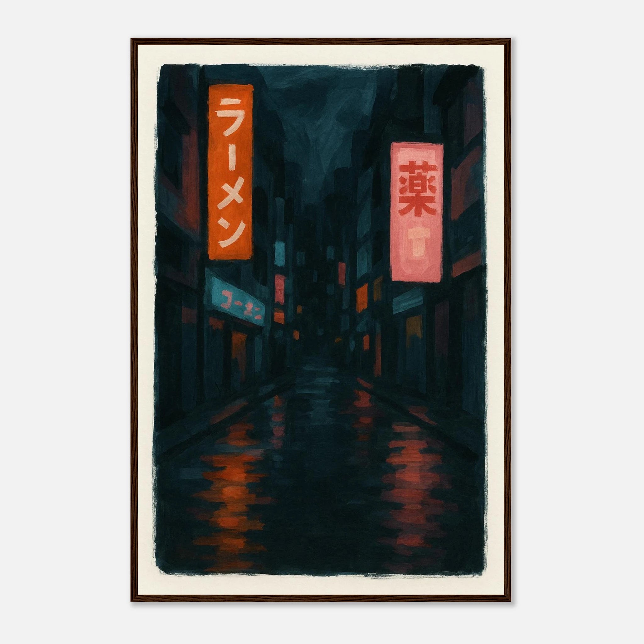 Dark wood frame 60x90 cm 24x36″ - Midnight Neon – Tokyo Alley Art Print - Play By Print