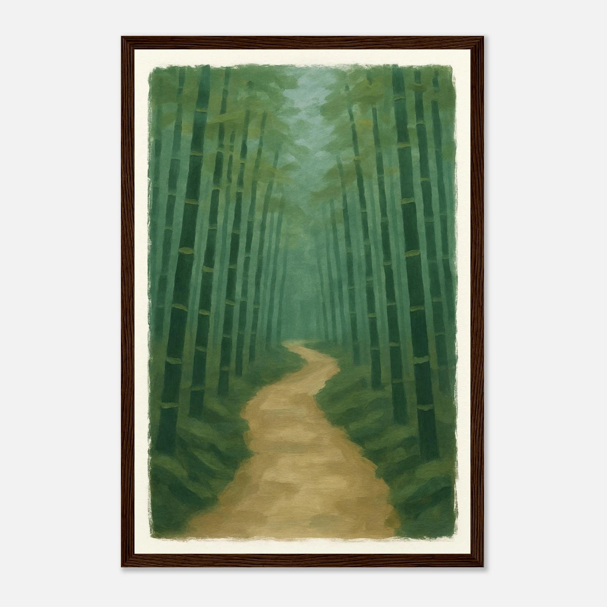 Dark wood frame 30x45 cm 12x18″ - Bamboo Forest Path – Gouache Landscape Art Print - Play By Print