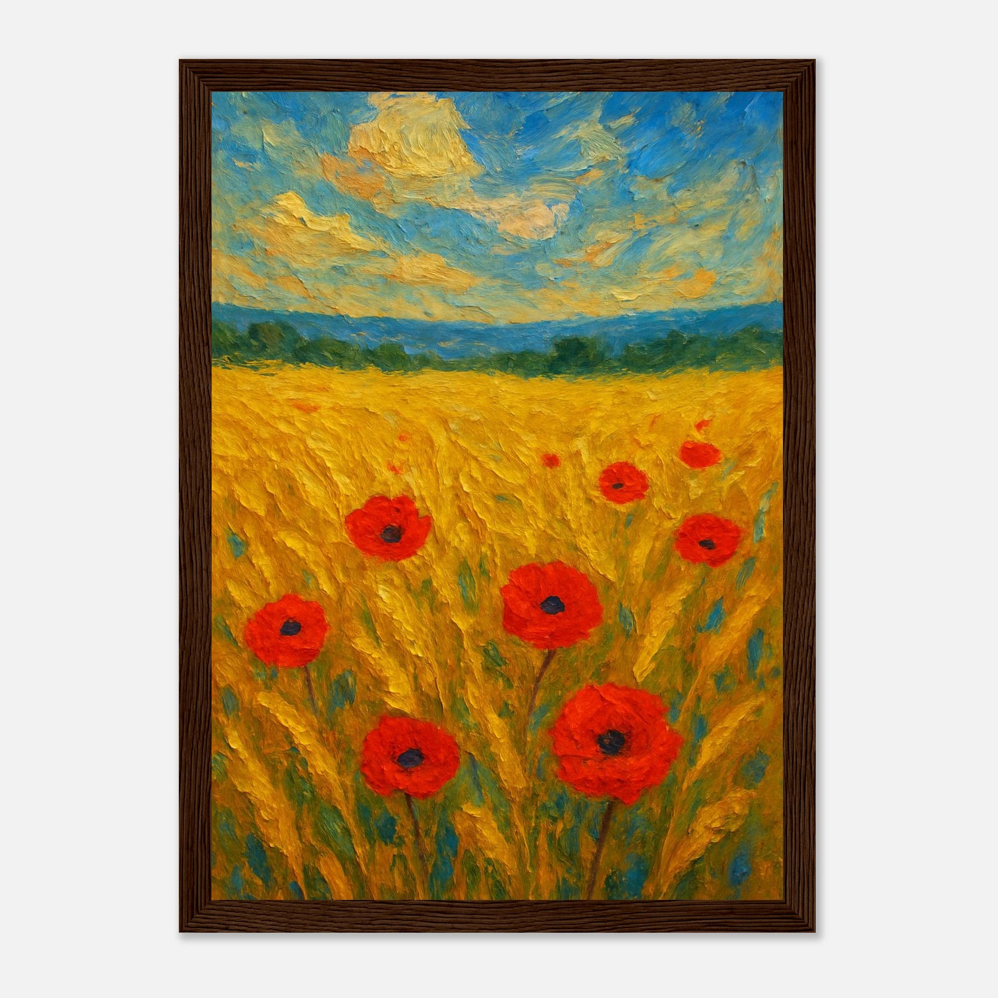 Dark wood frame 21x29.7 cm 8x12" - Golden Poppy Field Print | Vibrant Impressionist Landscape - Play By Print