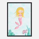 Dark wood frame - Blonde Mermaid Wall Art | Watercolour Ocean Nursery Print for Girls - Iris