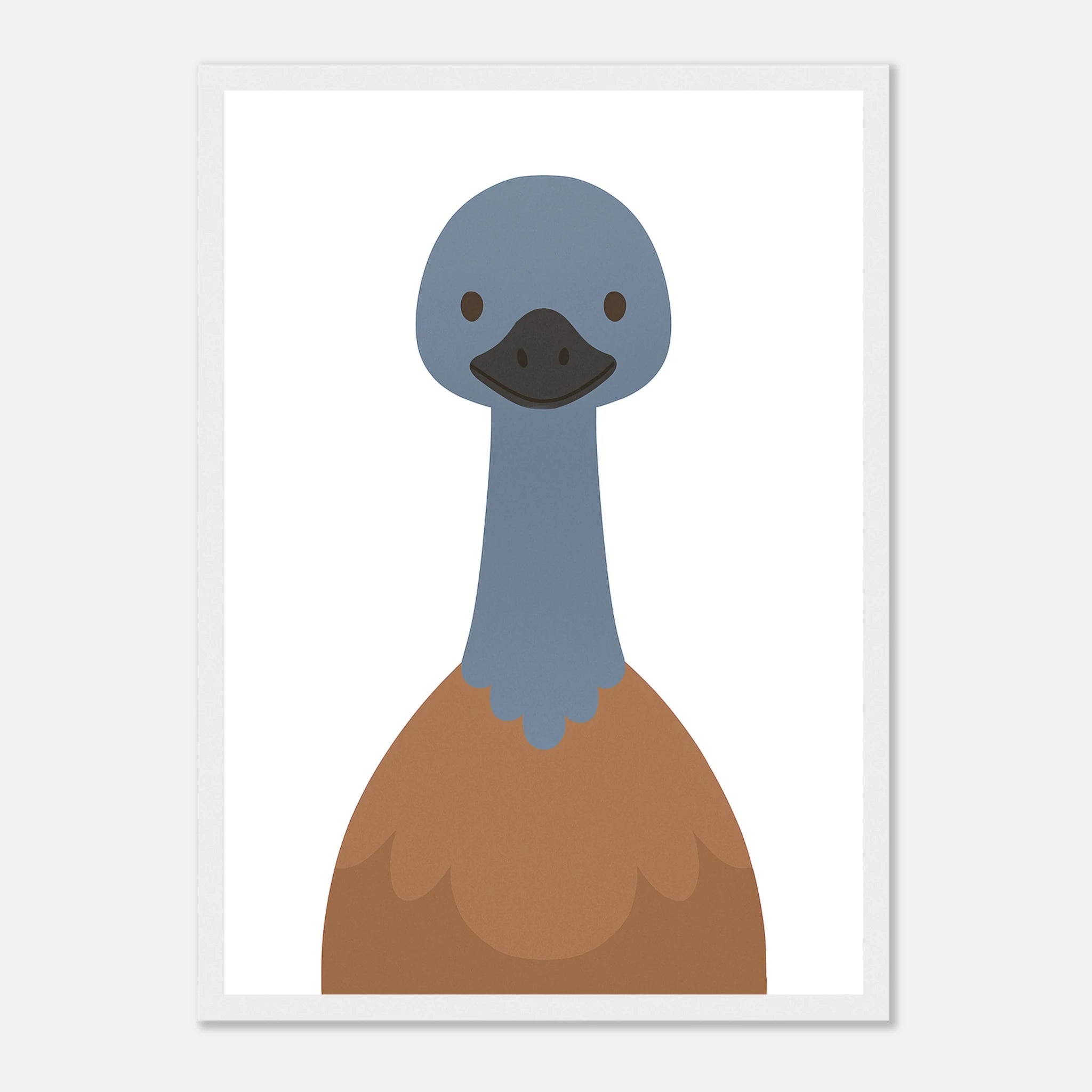 White frame - Emu – Minimalist Australian Animal Art Print | Native Bird Poster for Nursery or Classroom - Play By Print