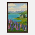 Dark wood frame 40x60 cm 16x24″ - Lake Tekapo Lupins & Church – New Zealand Landscape Canvas Wall Art - Play By Print