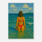 White frame A1 (59.4 x 84.1 cm) - Back to the Horizon | Red Bikini Coastal Wall Art - Play By Print
