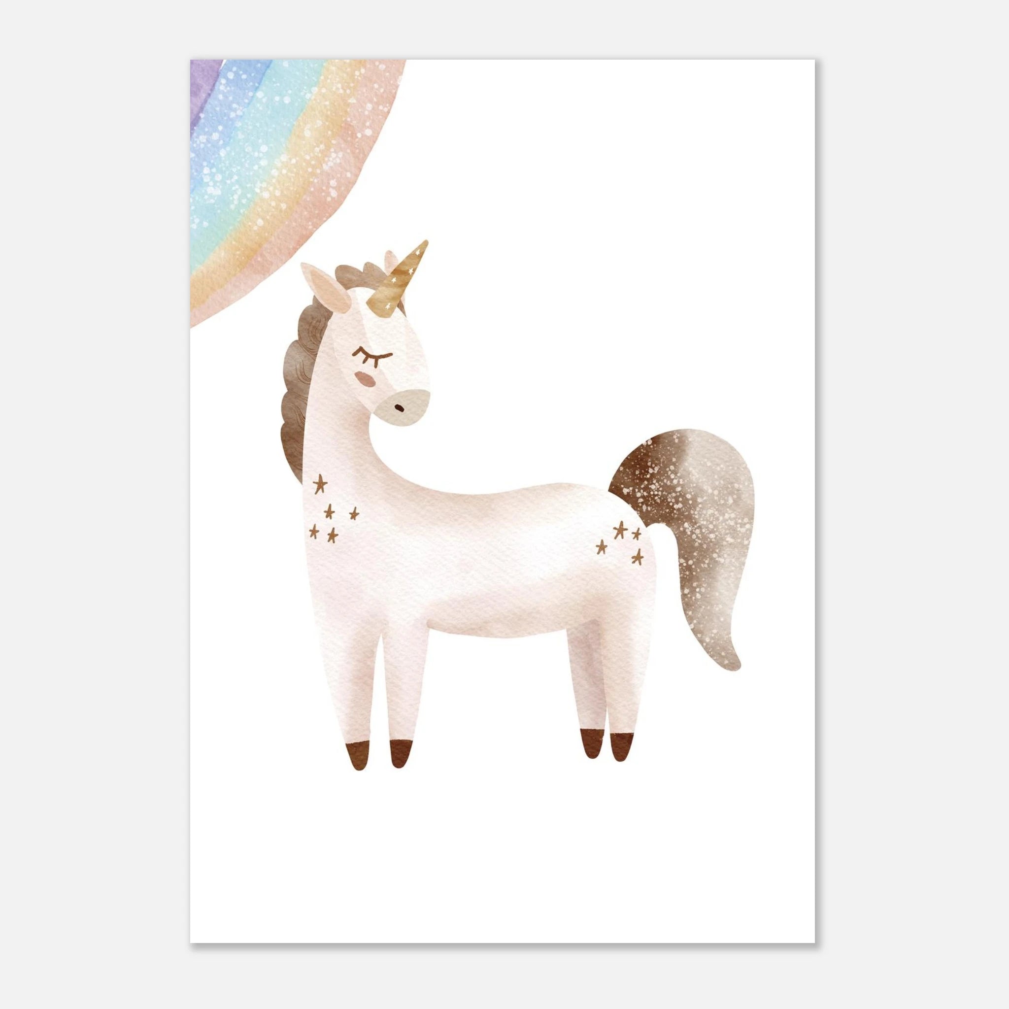 Unframed - Watercolour Unicorn Turned & Rainbow Wall Art - Olga